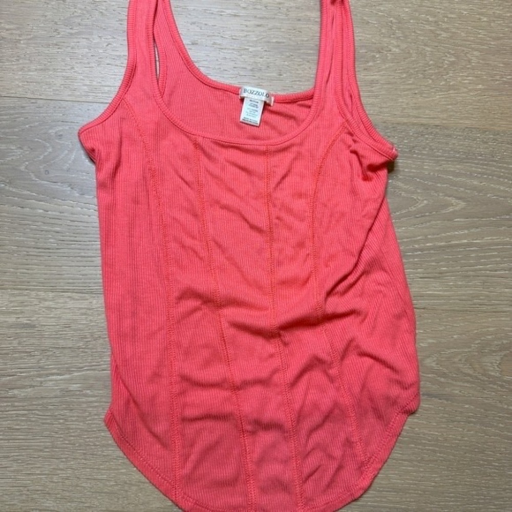 Bozzolo Coral Ribbed Tank Bodysuit - Coral Pink